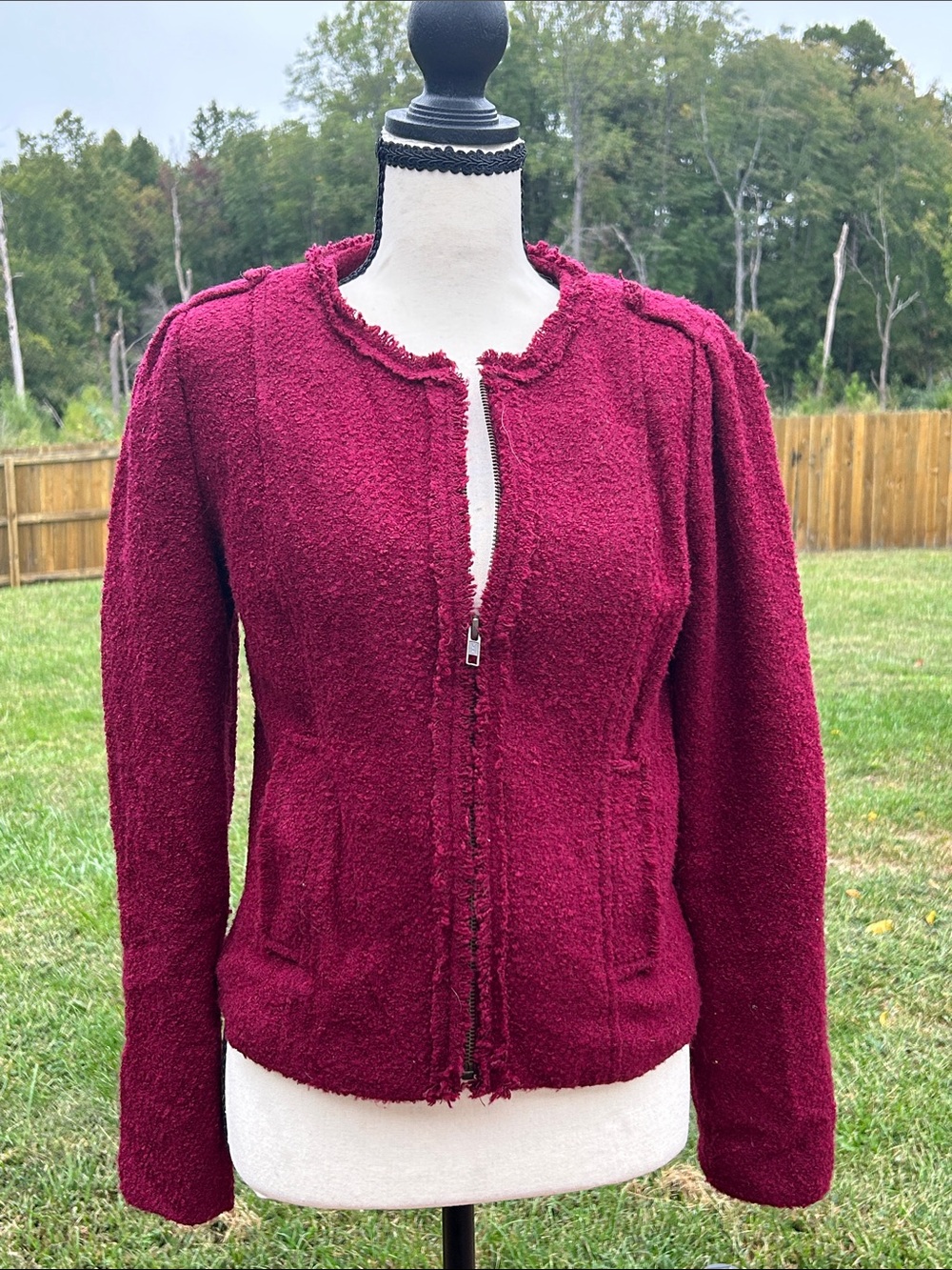 CAbi Burgundy Textured Zip Jacket
